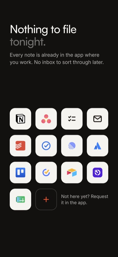 App Store screenshot: Nothing to file tonight. The apps a note can go to.